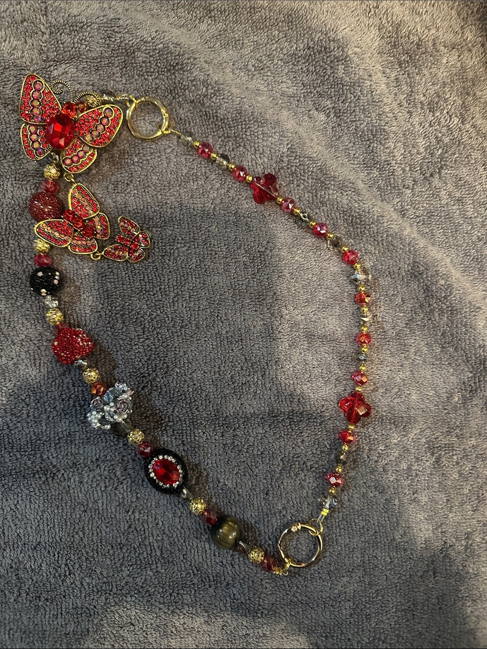 Red Butterfly Beaded bag accessory - Gold-Tone Statement Jewelry